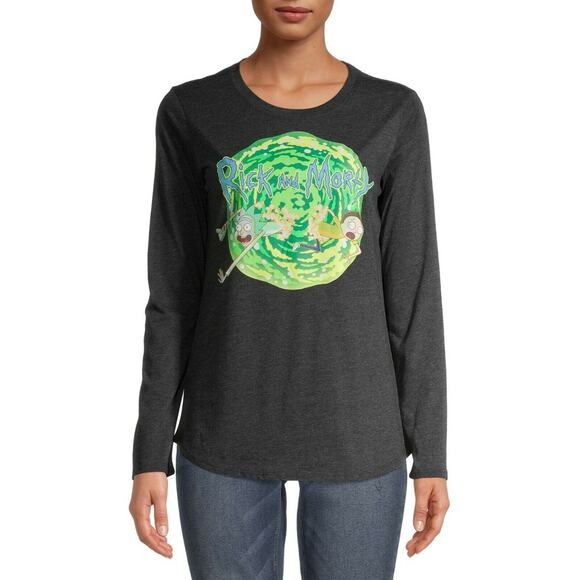 JUNIORS XXL 19 New Rick& Morty Juniors Long Sleeve T-shirt Tee Tshirt Top - Picture 2 of 3